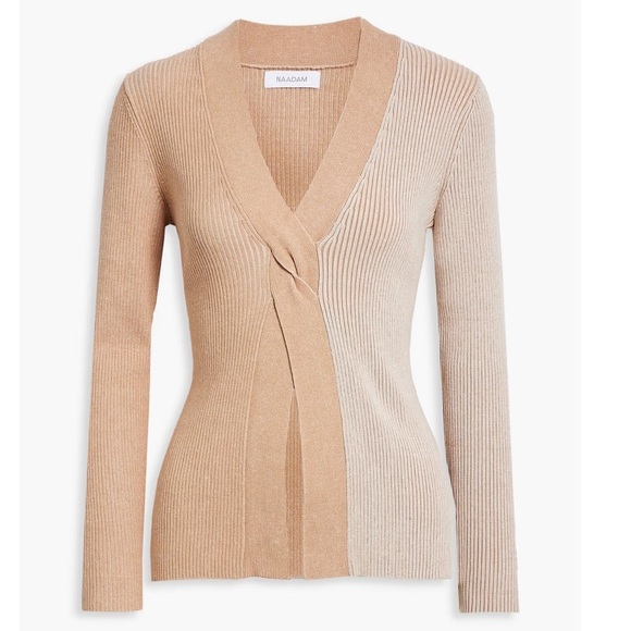 NAADAM Tan Brown Twisted two-tone ribbed cashmere-blend sweater - Picture 3 of 7